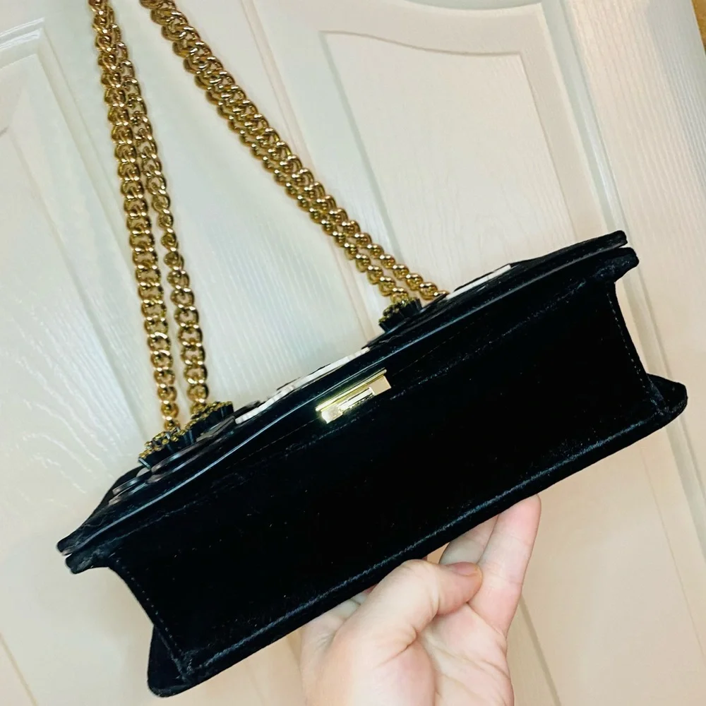 NEW! Kate Spade Cameron St Floral Embellish Marci Black Velvet Bag